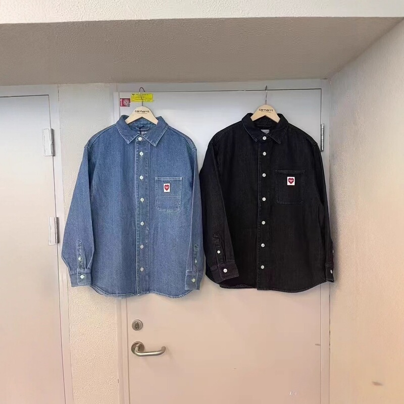 Carhart WIP Men's Classic Love Logo Label Washed Denim Shirt Jacket Cotton Carhart WIP Men's Classic Love Logo Label Washed Denim Shirt Jacket Cotton