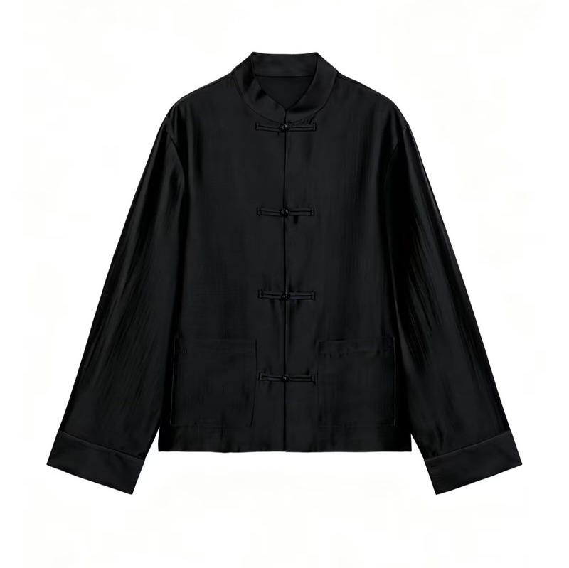 Cross-Border Aliexpress 2026 Spring New Women's Clothing Solid Color Casual Loose Long-Sleeved Round Neck Satin Knot Button Shirt Cross-Border Aliexpress 2026 Spring New Women's Clothing Solid Color Casual Loose Long-Sleeved Round Neck Satin Knot Button Shirt