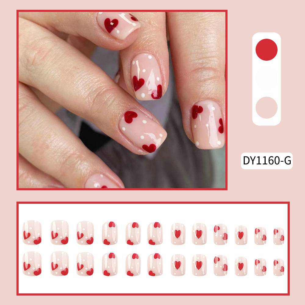 Comercio exterior polvo desnudo ondulado punto de amor manicure día de San Valentín dulce romántico desgaste de uñas 24 piezas de parche de uñas