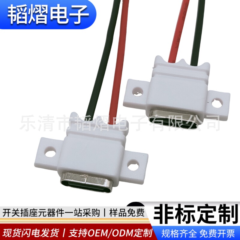 Injection molding USB base 2 wire double ear lock screw with terminal waterproof type-c toy shaver Huawei charging port Injection molding USB base 2 wire double ear lock screw with terminal waterproof type-c toy shaver Huawei charging port