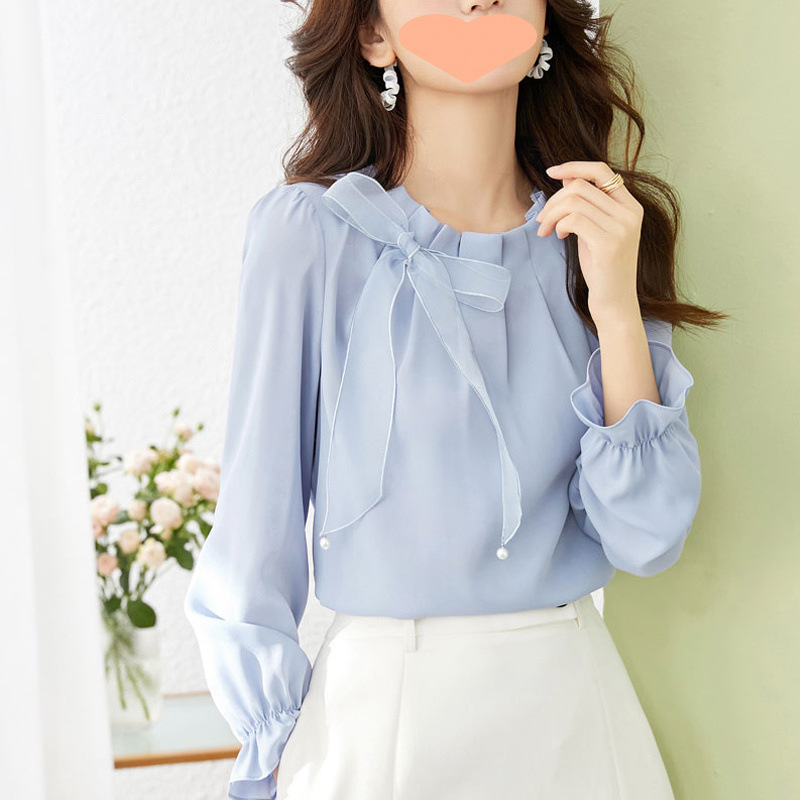 Shiffon spring design shirt with bow