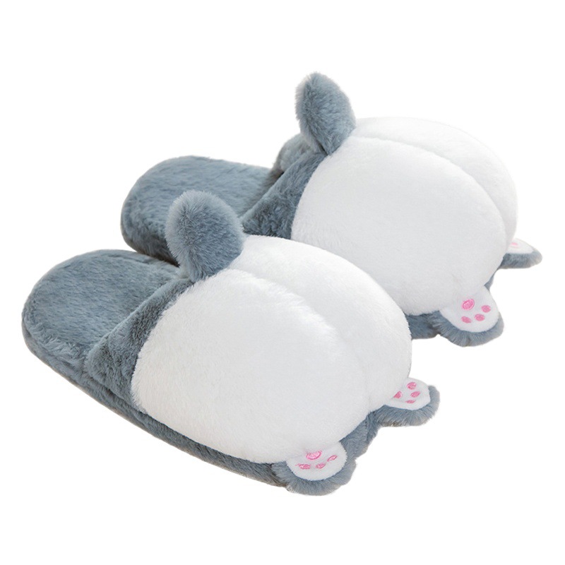 Cross-border lindo Corgi Butt zapatillas de felpa engrosada caliente Corgi perro Butt casa piso antideslizante zapatos de algodón