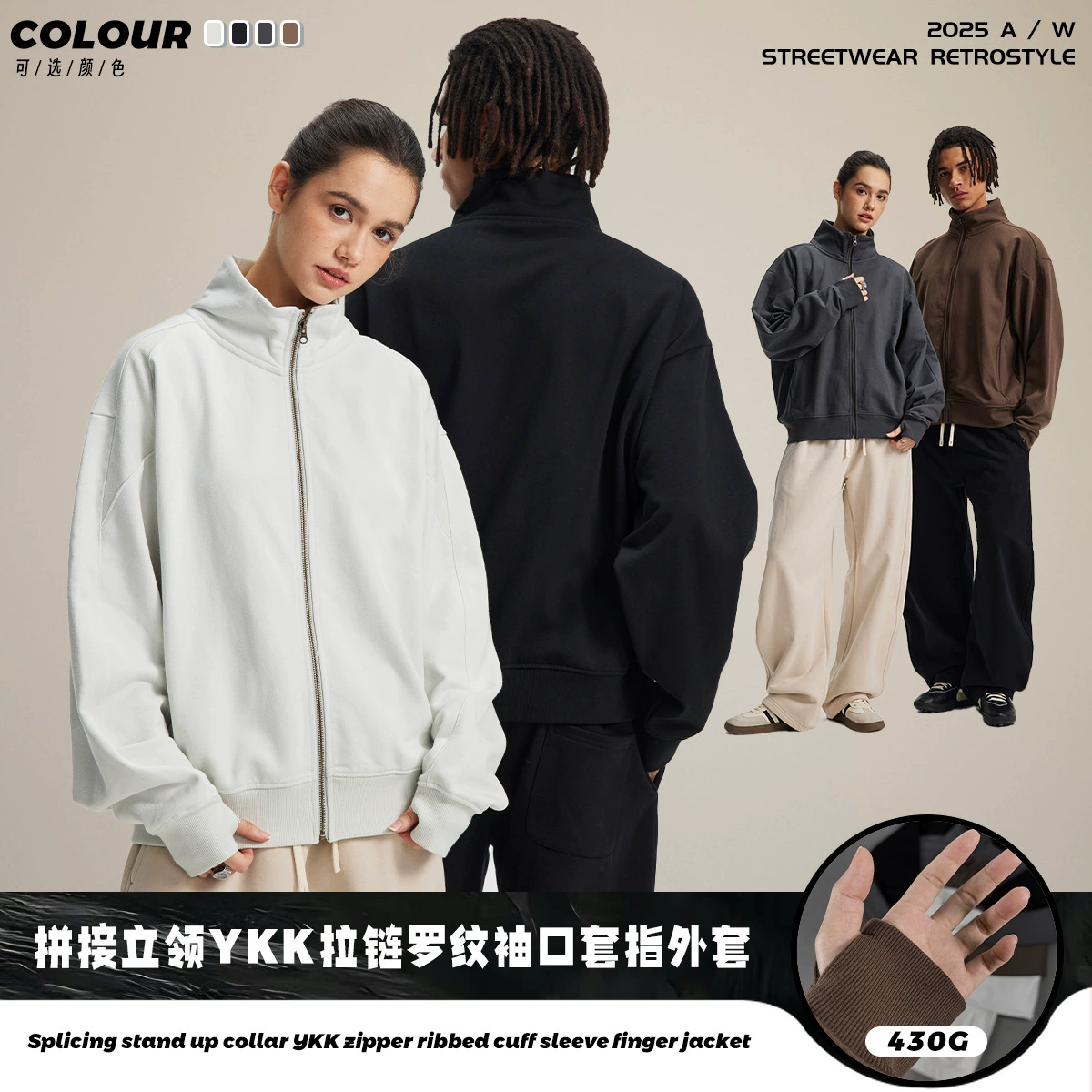 Цепочка модной мужской одежды | 2025 Осень/Зима, флисовый пуловер с воротником-стойкой, мужской свободный повседневный универсальный кардиган на молнии YKK.