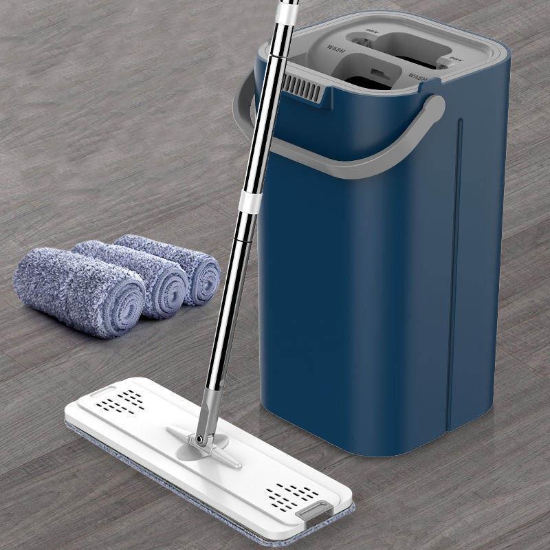 Mop Household One-mop Clean Thickened Thickened Rod Hand-free Mopping Artifact Water Absorbent Cloth with Bucket Lazy Flat Mop