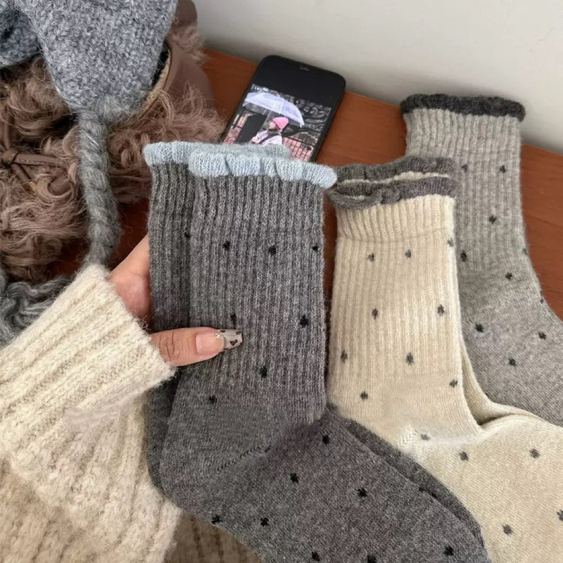 Polka Dot Gentle Lace Versatile Retro Wool Women's Socks Dopamine Loose Socks Outer Wear Socks Women's Mid-Calf Autumn and Winter Polka Dot Gentle Lace Versatile Retro Wool Women's Socks Dopamine Loose Socks Outer Wear Socks Women's Mid-Calf Autumn and Winter