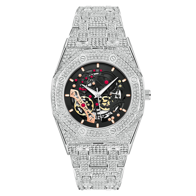 Hip hop reloj de hombre marca de comercio exterior banda de aleación de diamantes hombres de moda fresco calendario decorativo reloj de cuarzo entrega de una pieza
