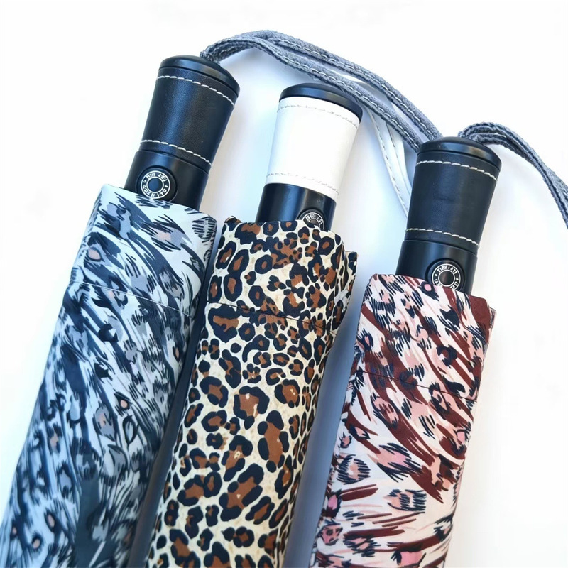 Foreign Order 70% off Fully Automatic Folding Umbrella Gothic Sexy Leopard Print Sun and Rain Umbrella Lightweight Sun Umbrella Clearance Sale