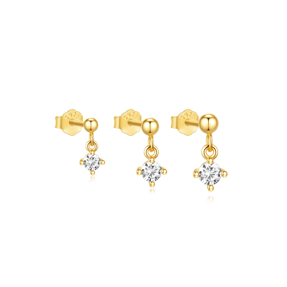 Inlay Design 1 Set 925 Sterling Silver Zircon Geometric Ear Studs