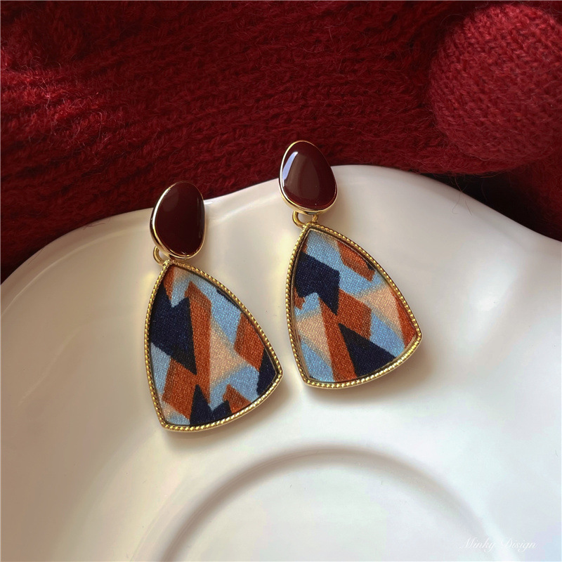 "Moroccan lover" niche drop glaze geometric color stitching leopard print autumn and winter flannel earrings ear clip mosquito-repellent incense plate