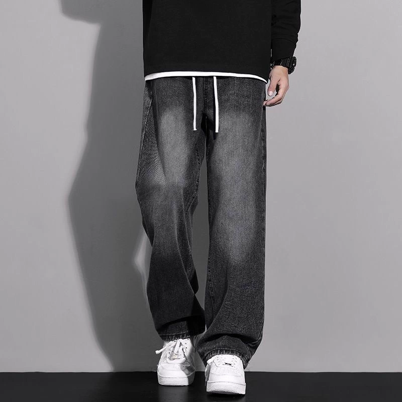 Black summer thin jeans, trousers, gradient, oversize, loose straight fit