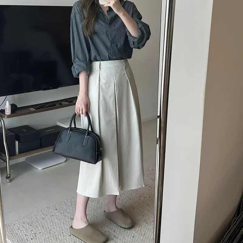 设计感小众不规则工装A字伞裙女早秋高腰宽松百搭显瘦休闲半身裙