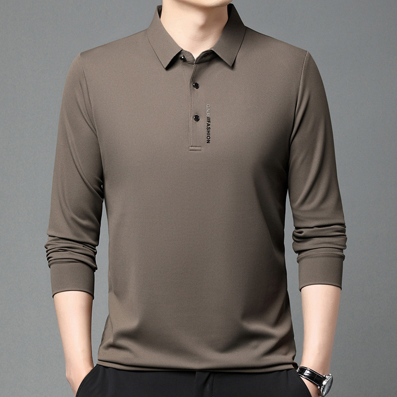 Spring and Autumn Men's Long-Sleeved T-Shirt with Lapel, Dad-Style Polo Shirt, Casual Men's T-Shirt, Middle-Aged and Elderly Grandpa Top