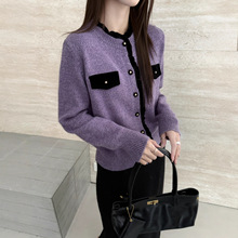 嘉兴濮院工厂羊毛花纱蜜熊绒小香风秋冬新款加厚开衫外套韩版女装