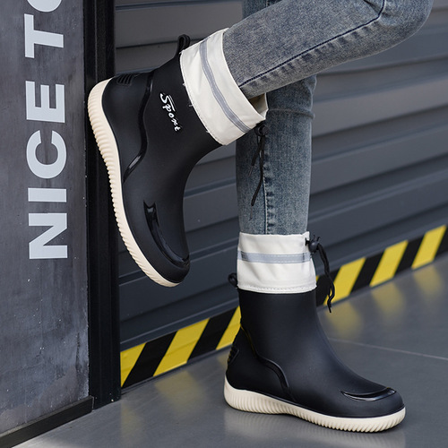 Women's Low Top Sliding Fashion Kitchen Rain Boots Short Fashion Water Shoes with Calfskin Sole and Durable Adult Water Shoes