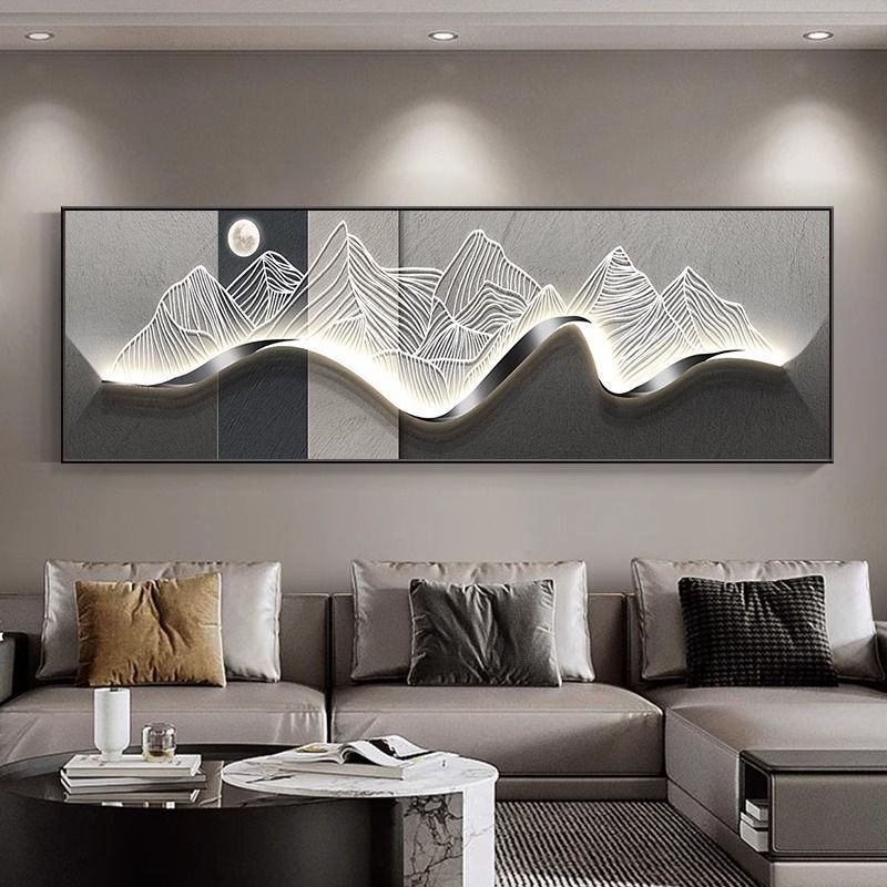 流水生財客間装飾画新中国式ソファー背景壁掛け画迎客松禅意茶室山水壁画|undefined