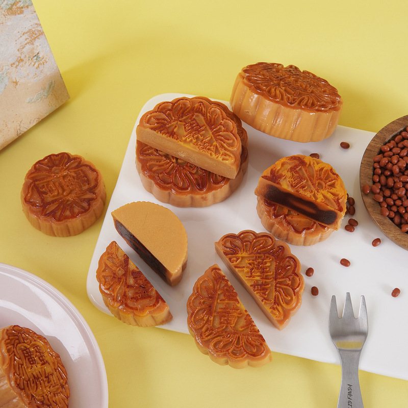 PVC仿真半个月饼模型仿真食物中秋月饼挂件广式蛋黄莲蓉月饼摆件|undefined