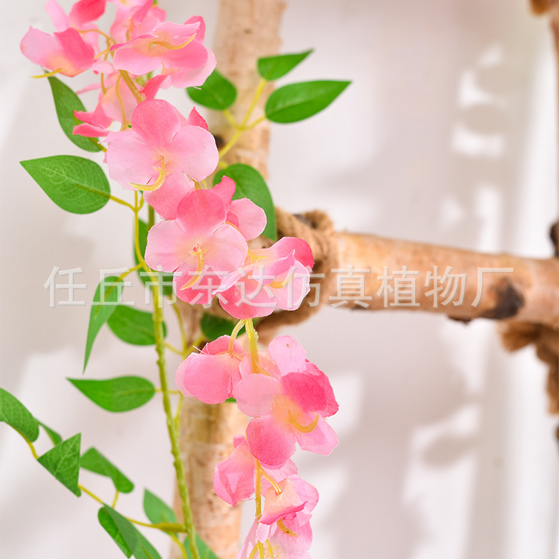 Enredadera artificial de glicinia, enredadera de flores falsas para decoración de techos, enredadera de decoración para bodas en interiores, enredadera de flores de plástico, planta trepadora.
