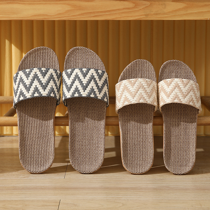 新款家居情侣室内亚麻拖鞋木地板拖鞋居家防滑男女厚底夏季凉批发