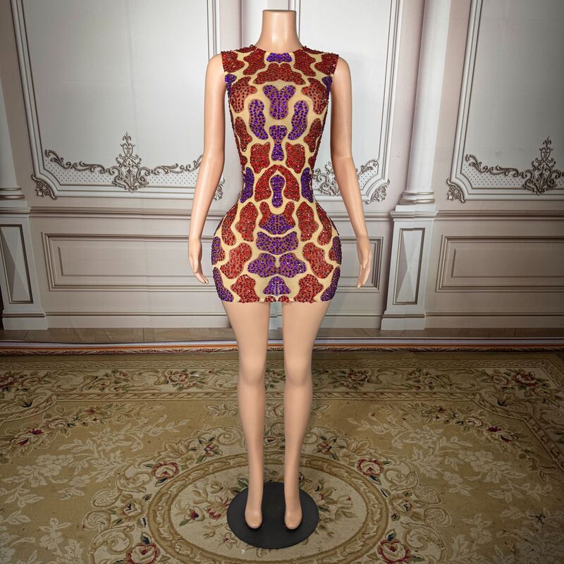 New Sexy Color-Block Printed Short Tight Dress Fashion Show Birthday Party Singer Award Ceremony Dress New Sexy Color-Block Printed Short Tight Dress Fashion Show Birthday Party Singer Award Ceremony Dress