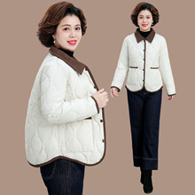 气质妈妈秋装夹棉外套中老年女装秋冬洋气休闲小棉袄翻领棉服轻薄