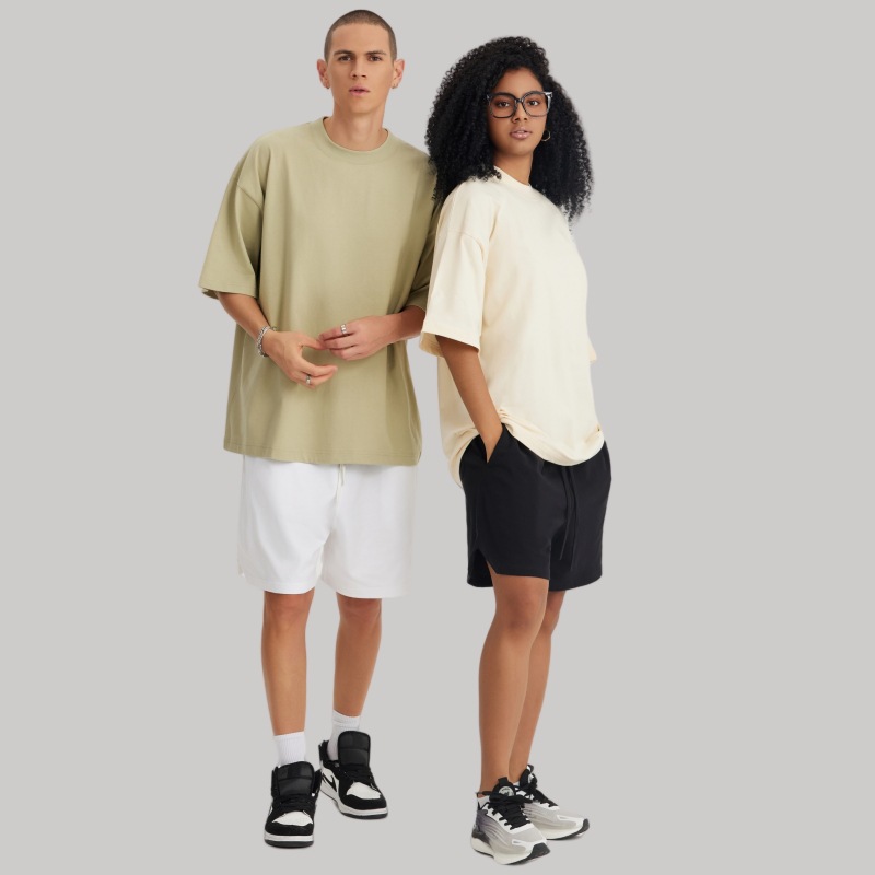 LVLV ropa de Hombre | Hombres de hilo ancho camiseta Niebla manga corta High Street hombres y mujeres pareja tierra color nicho marca de moda americana