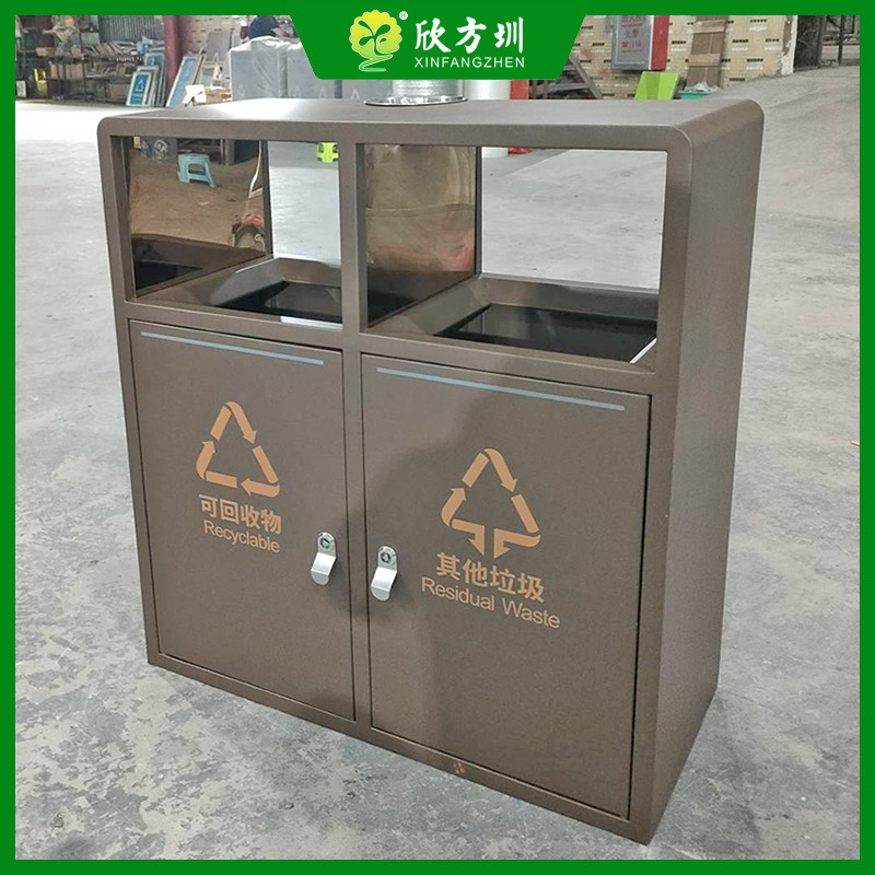 户外市政街道城市广场喷塑烤漆两连体不锈钢分类垃圾桶环卫果皮箱
