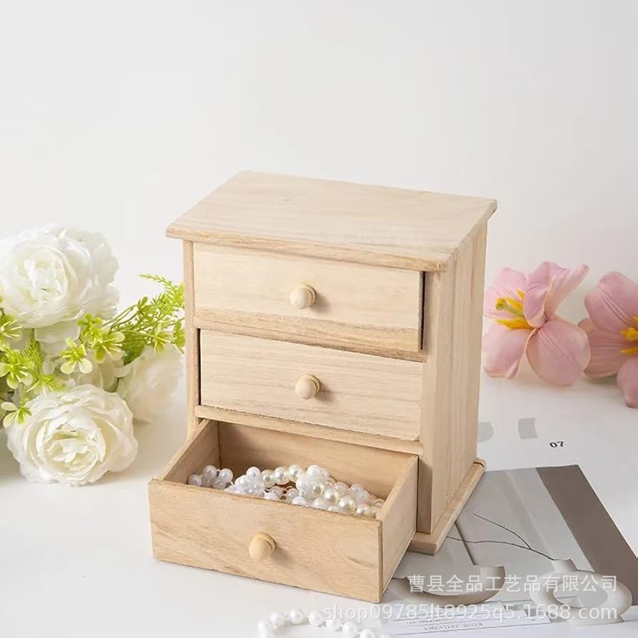 Mini caja de almacenamiento de madera de escritorio, artesanía de madera, cajón de tres capas, acabado de artículos diversos, caja de almacenamiento de accesorios hechos a mano de bricolaje