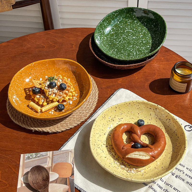 Colorful Splash-Ink Yue Point Plate, High-End Breakfast Plate, Home Light Cake Dessert Plate, Light Food Round Plate, Brunch Plate