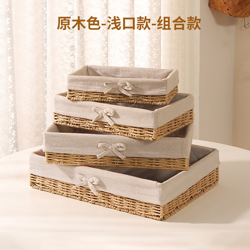 Cesta de almacenamiento de escritorio trenzada, sala de estar doméstica, bocadillos de paja trenzada, cesta de almacenamiento de cuerda de papel trenzada, caja de almacenamiento de cosméticos