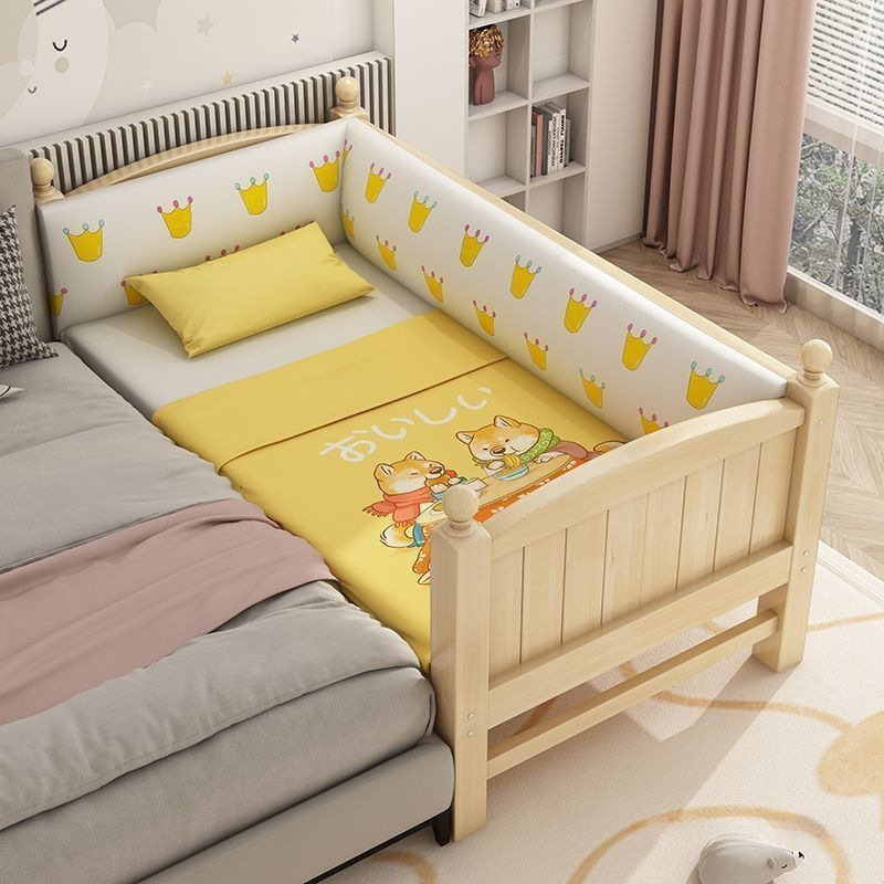Solid Wood Baby Splicing Bed with Wide Guardrails for Boys and Girls Widened Baby Single Bedside Children's Bed
