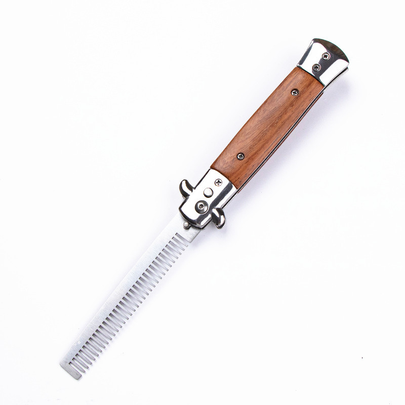 Mariposa cuchillo peine de acero inoxidable plegable de primavera espalda grande cabeza de aceite regalo de empresa peine para mascotas suministros ventas directas de la fábrica