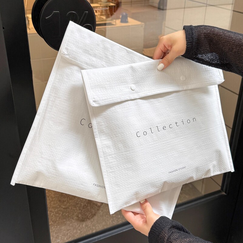 High-End Clothing Store White Envelope Hidden Buckle Woven Bag Shopping Packaging Hand-Held Packaging Bag Gift Belt Wholesale