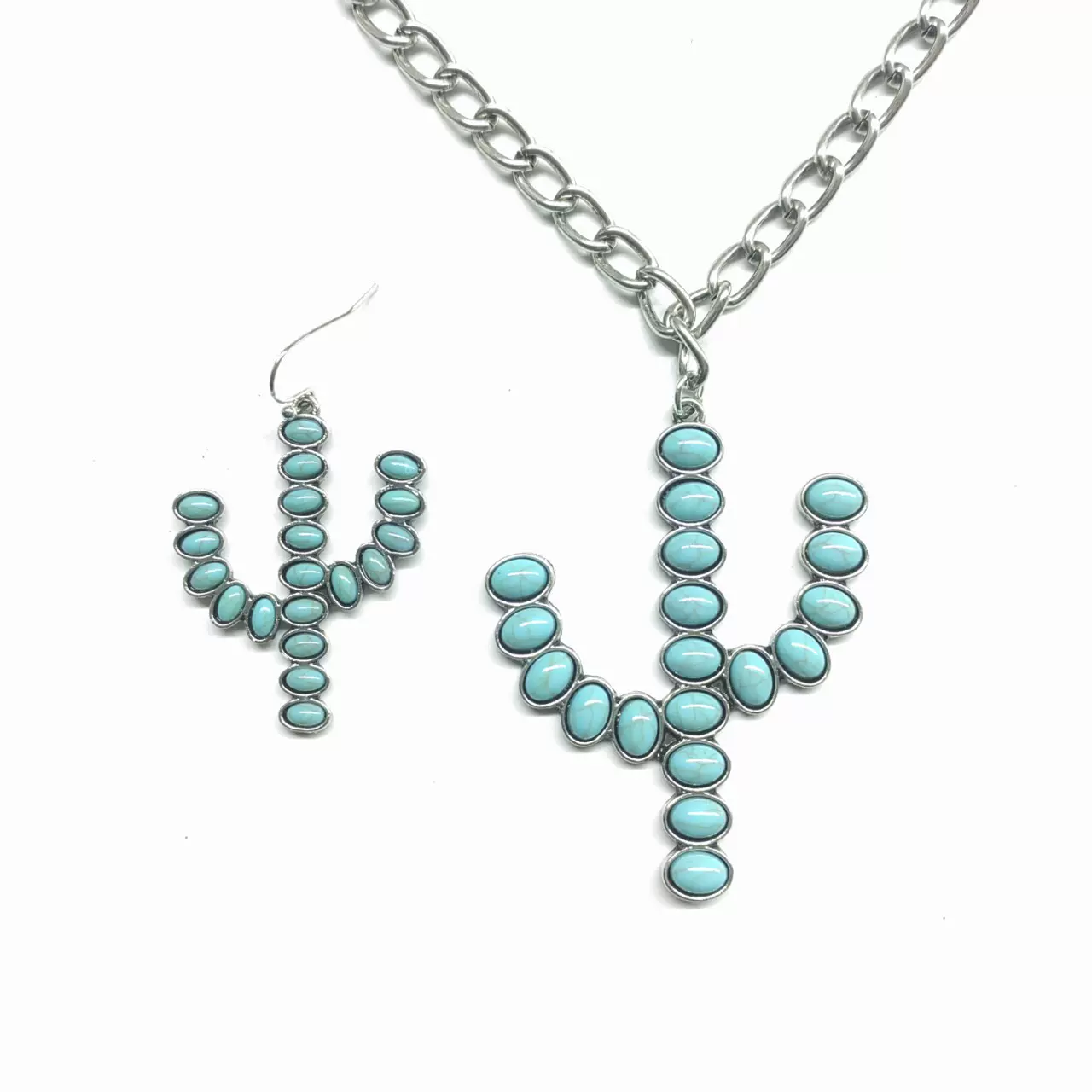 绿松石镶嵌项链复古仙人掌套装跨境饰品金属雕刻时尚百搭欧美腰链