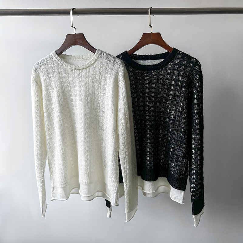 Fake two-piece sweater ~ mohair lace mesh double-layer curling wool sweater elegant casual sweater autumn Fake two-piece sweater ~ mohair lace mesh double-layer curling wool sweater elegant casual sweater autumn