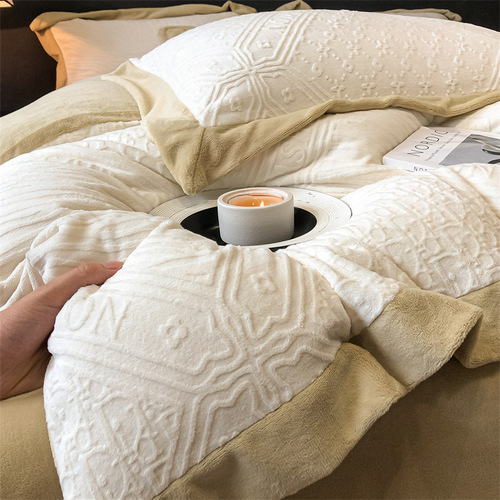 Winter Thick Insulated Floral Milk Fleece Four-Piece Set Double-Sided Plaid Coral Fleece Bed Sheet Set