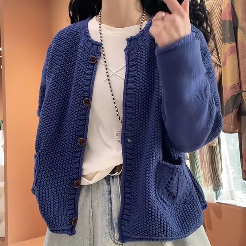 圆领长袖针织开衫毛衣外套女2025春季新款韩版宽松洋气减龄上衣潮|undefined