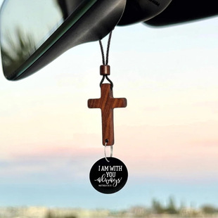 Tik Amazon Same Model Nfc Bible Cross Car Pendant European and American Western Cross Walnut Pendant