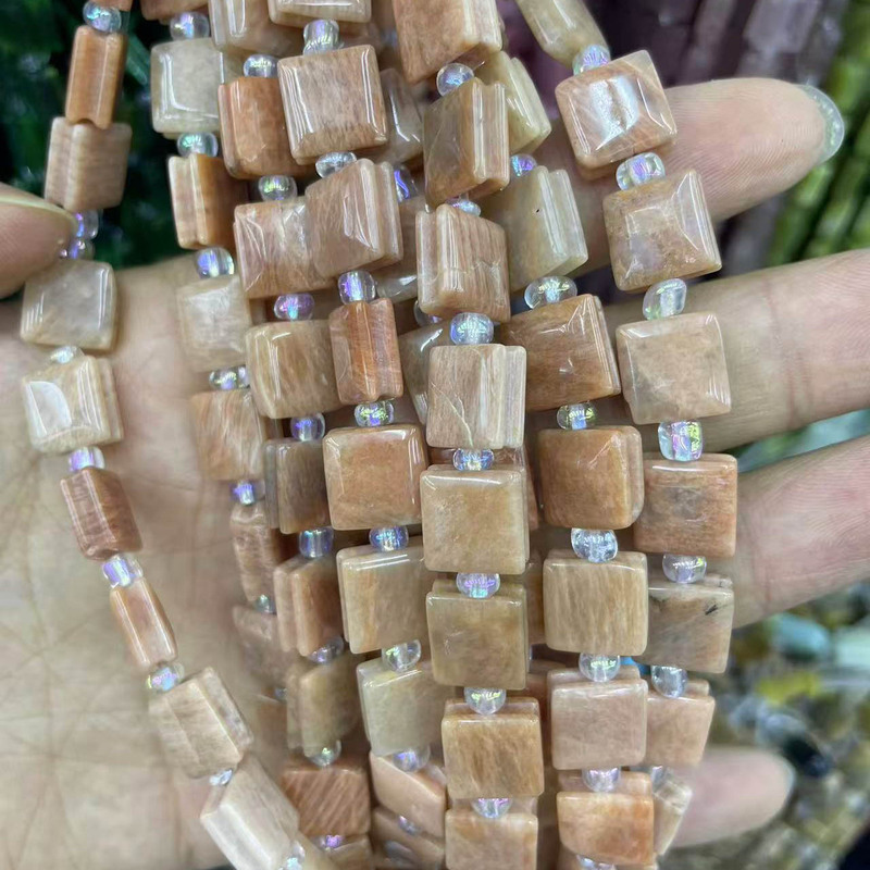新しい天然ローズクォーツアマゾナイトスクエア溝ビーズ半完成手作り DIY 多用途ブレスレットネックレスジュエリー|undefined