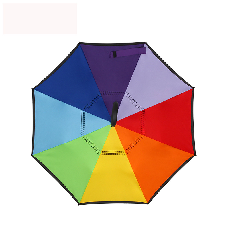 (Spot) Car Reverse C-type Hands-free Straight Handle Double-layer Rain Or Shine Dual-use Reflex Sun Advertising Umbrella Rainbow