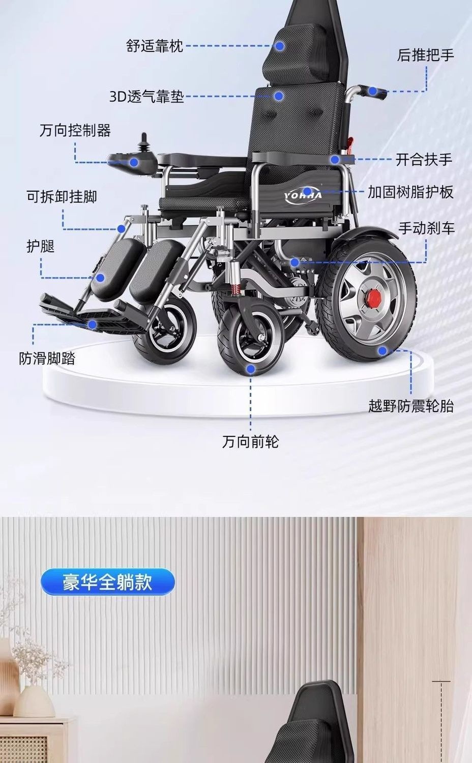 Branded electric wheelchair for the elderly, intelligent foldable electric mobility aid