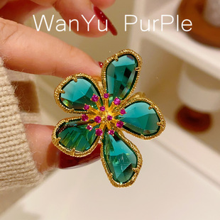 French retro niche high-grade emerald crystal flower silk scarf buckle multi-functional bow fixed buckle