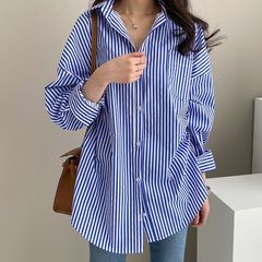 四季经典款百搭推荐2025新款日系新款条纹宽松显瘦长袖衬衫女上衣