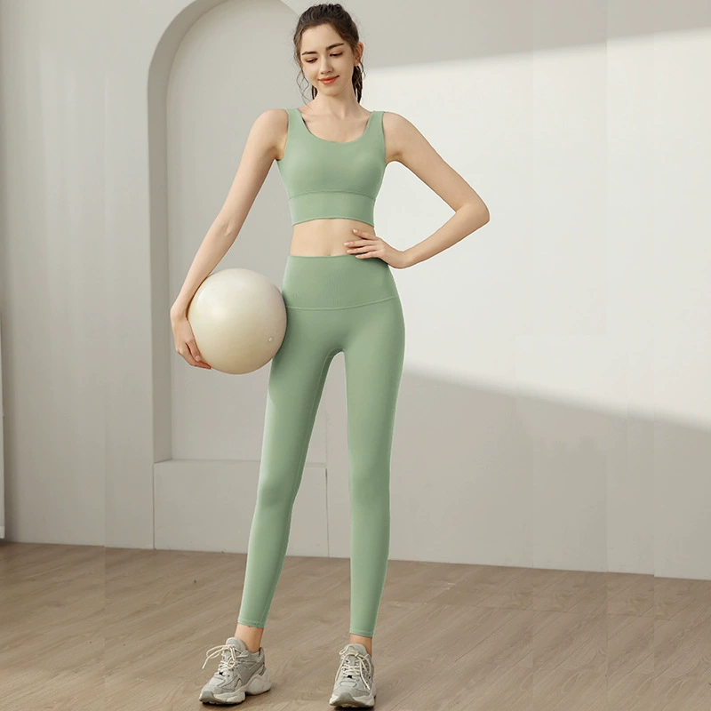 Красотка с обнаженной спиной с высокой пулей Йога костюм все в одном высокопрочный жилет с высокой талией и брюки для йоги для живота фитнес-набор из двух частей