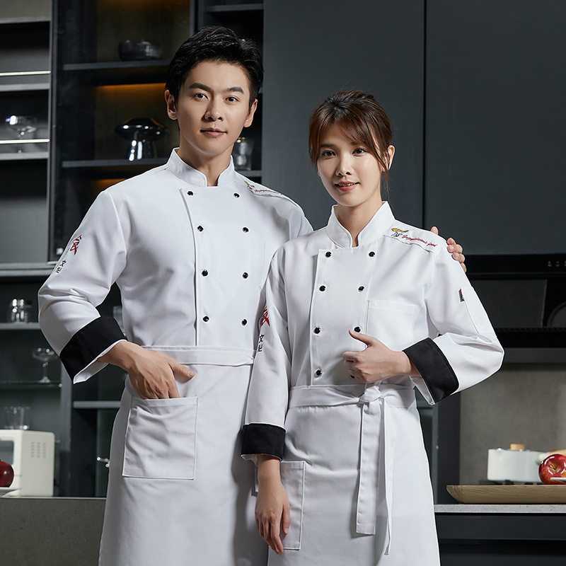 Cross-border Chef Clothes Custom Printing Logo Hotel Barbecue High-end Chinese Style Restaurant Work Clothes Autumn and Winter Jacket