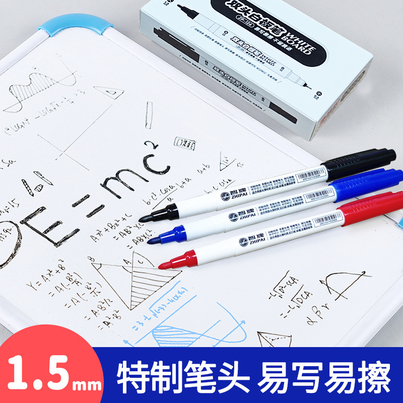 Bolígrafo de pizarra borrable de dos cabezas para maestros de pizarra de escritorio de negocios, lápiz de pizarra de agua negro, azul y rojo tricolor