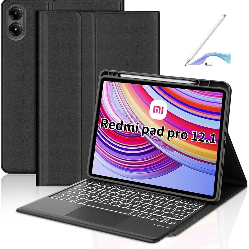 Suitable for 2026 Redmi Redmipad2Pro tablet protective case Poco12.1 with pen slot, backlit Bluetooth keyboard cover