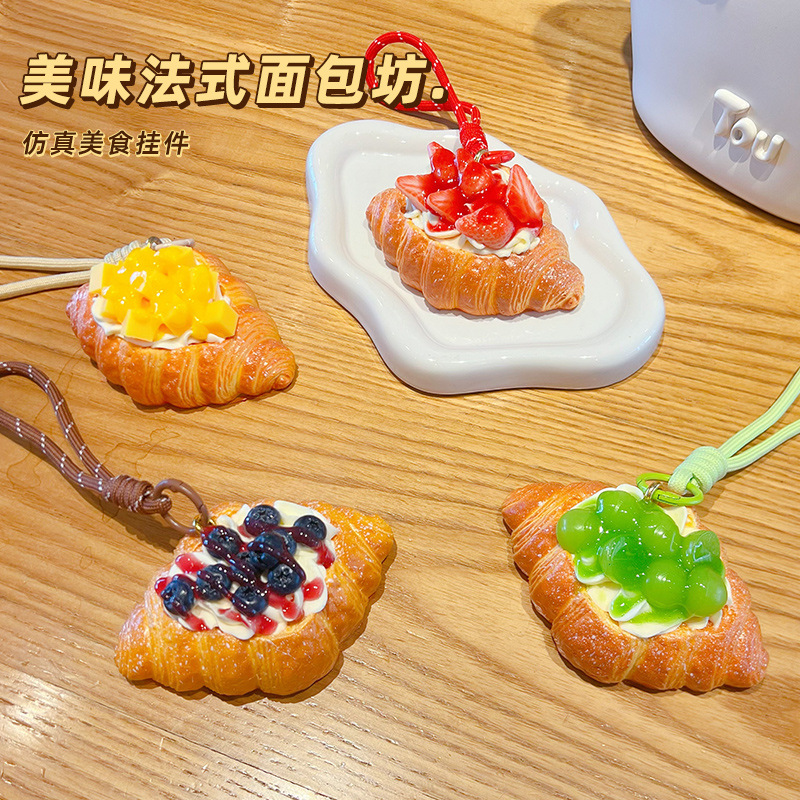 Simulación horneado pan sándwich de frutas llavero colgante creativo PU puede celebrar la comida bolsas de juguetes llavero colgante pequeño