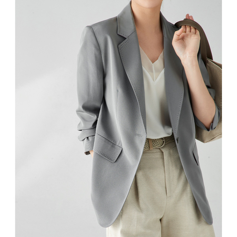 30mm Silk Blazer for Women, High-End Single-Button Casual Professional Suit, Versatile Top, Spring and Autumn Long-Sleeve
