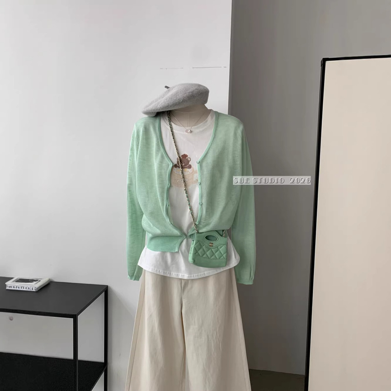 Sue Summer New Korean-Style Colorful Dopamine Bamboo Linen Sun-Protective Cardigan Women's V-Neck Top Jacket Trendy 37607 Sue Summer New Korean-Style Colorful Dopamine Bamboo Linen Sun-Protective Cardigan Women's V-Neck Top Jacket Trendy 37607