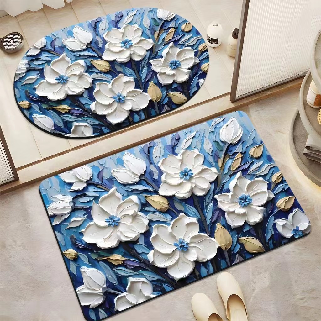 Diseño original 3D visión baño puerta antideslizante absorbente de secado rápido resistente al desgaste estera del pie simple pequeña flor absorbente